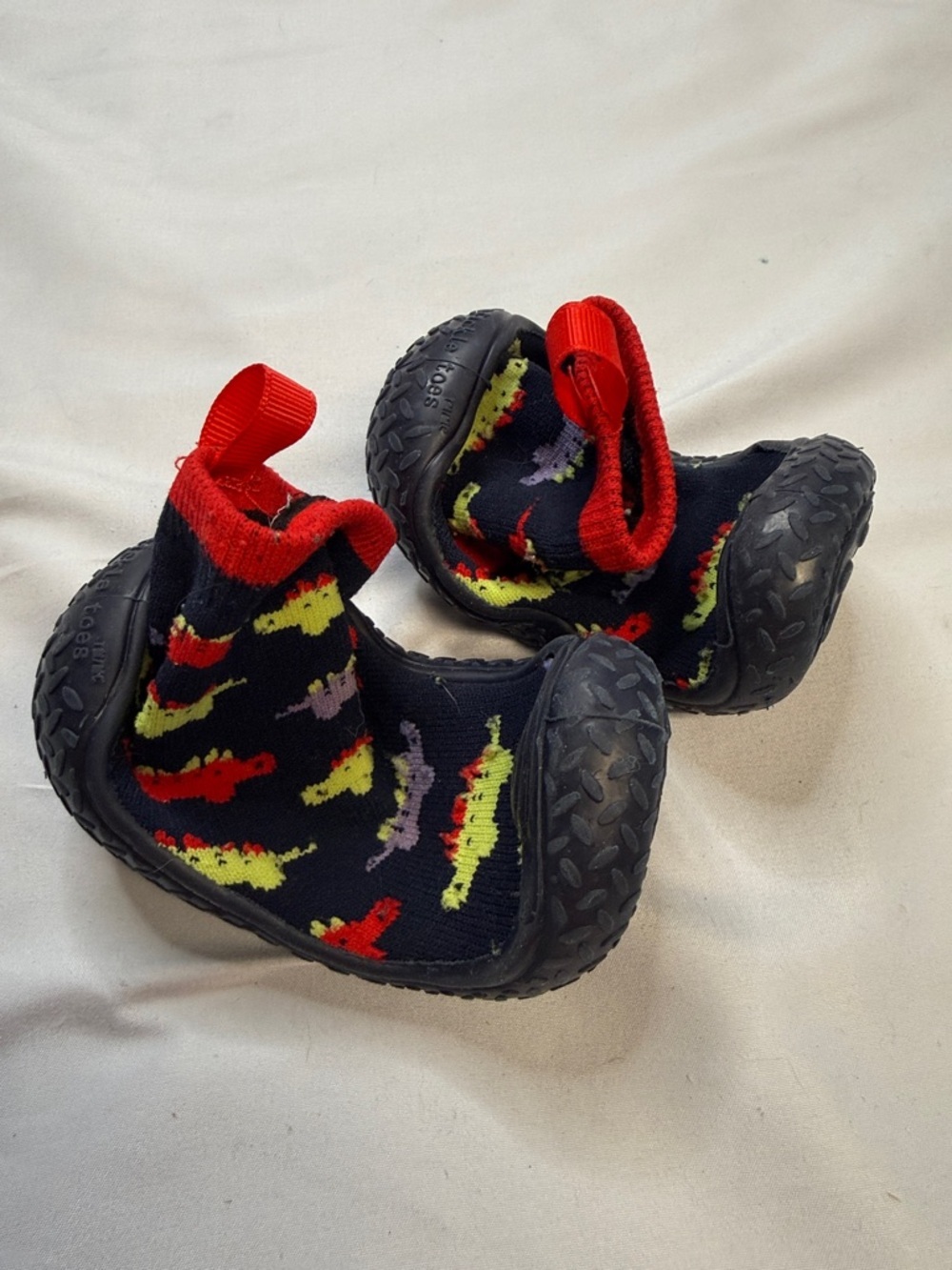 Kids Black Red Dinosaur Slip-On Sock Shoes